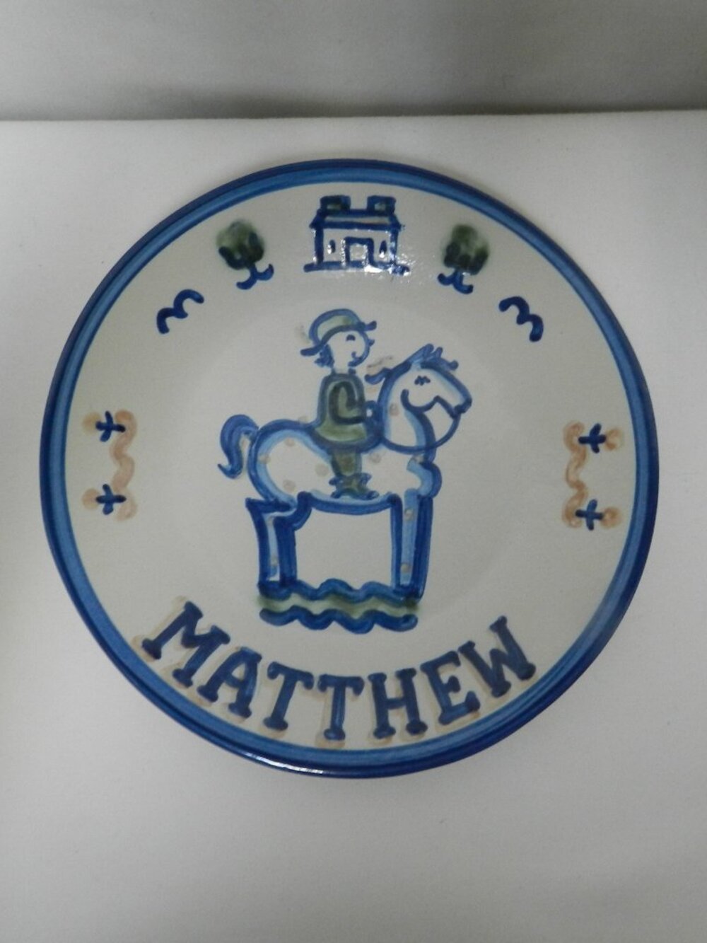 M.A. Hadley Vintage Mathew name stoneware plate w/ Horse 8.5" Children